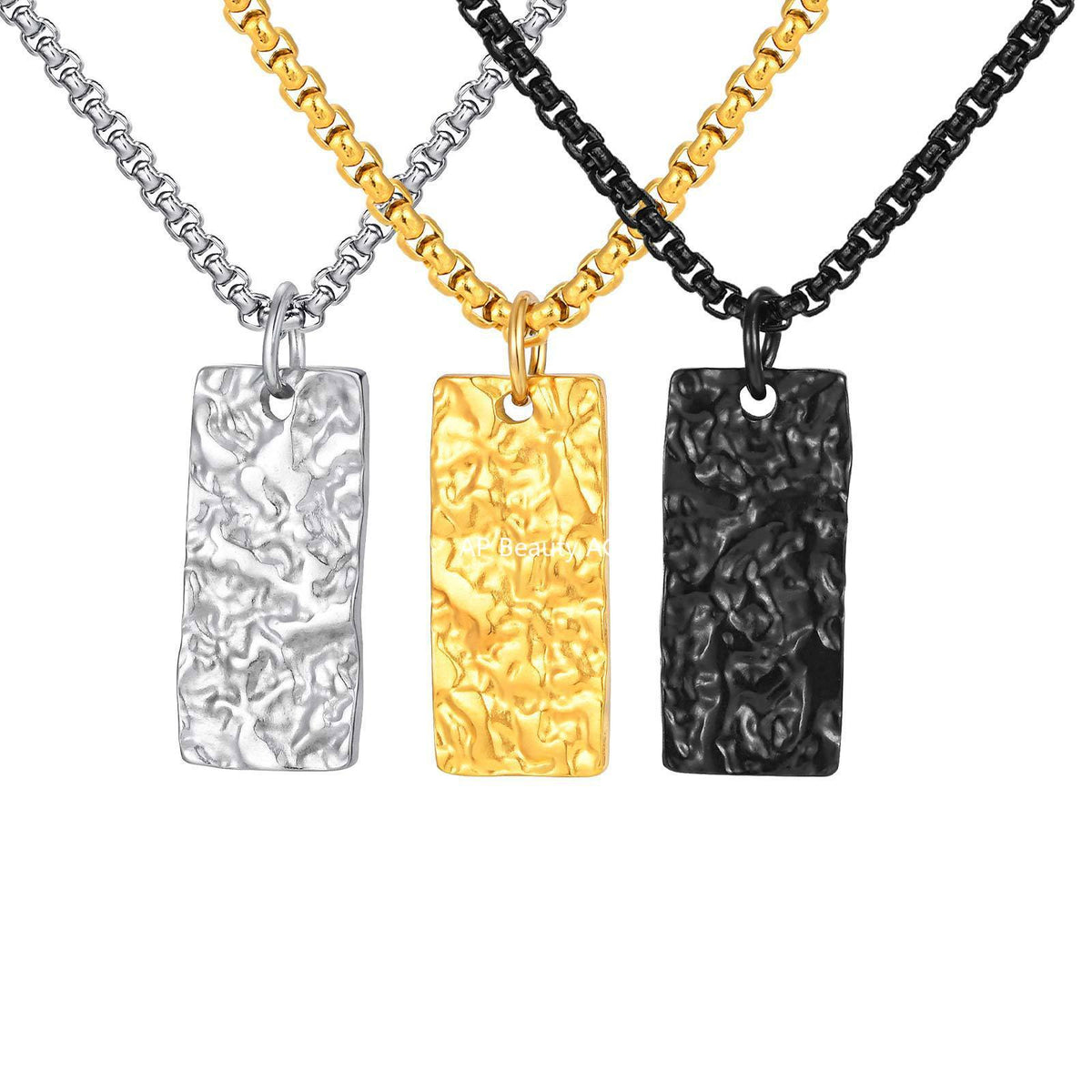 G廠-不鏽鋼潮流新款長方形正反褶皺紋理感設計幾何吊墜黑色「PN-2194」25.11-1