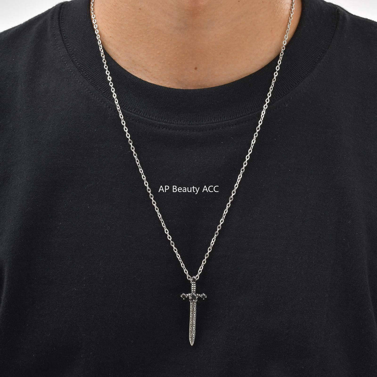 G廠-爆款不鏽鋼黑鋯石花紋劍吊墜鋼色「PN-2246」25.10-5