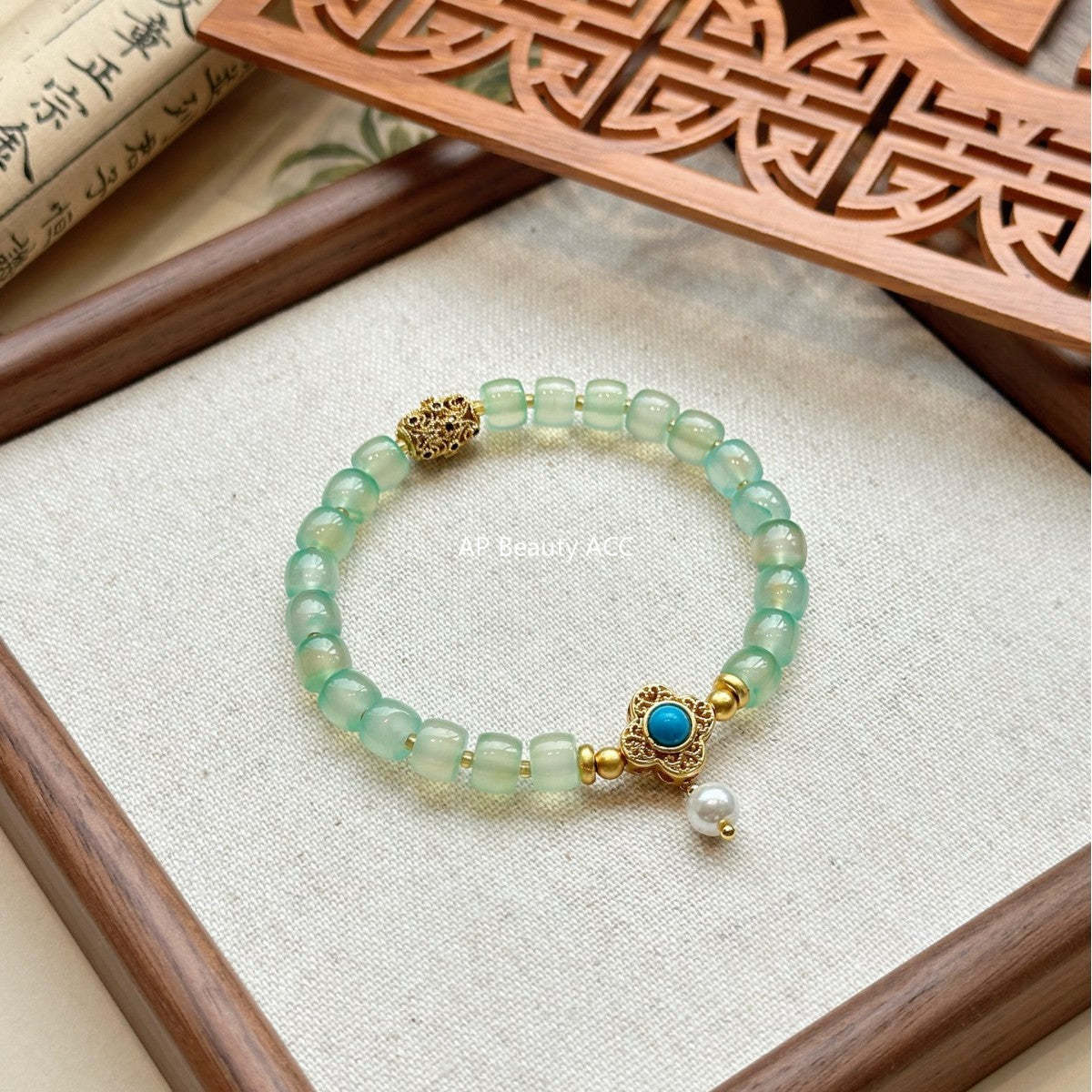 AS廠-天然綠玉髓老型珠施家珍珠設計款綠松新中式復古批發廠家直銷「l2959」25.10-5