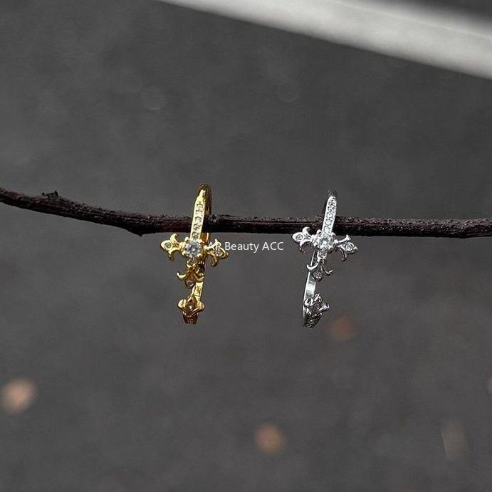 G廠-鳶尾花鋯石戒指男潮個性冷淡風十字花指環時尚百搭高級感開口戒「J2675」25.11-4