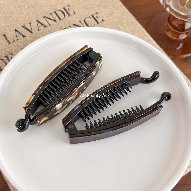 E廠-韓國France一字扭扭夾法式簡約氣質盤髮馬尾竪夾醋酸直條香蕉夾女「27640」25.11-1