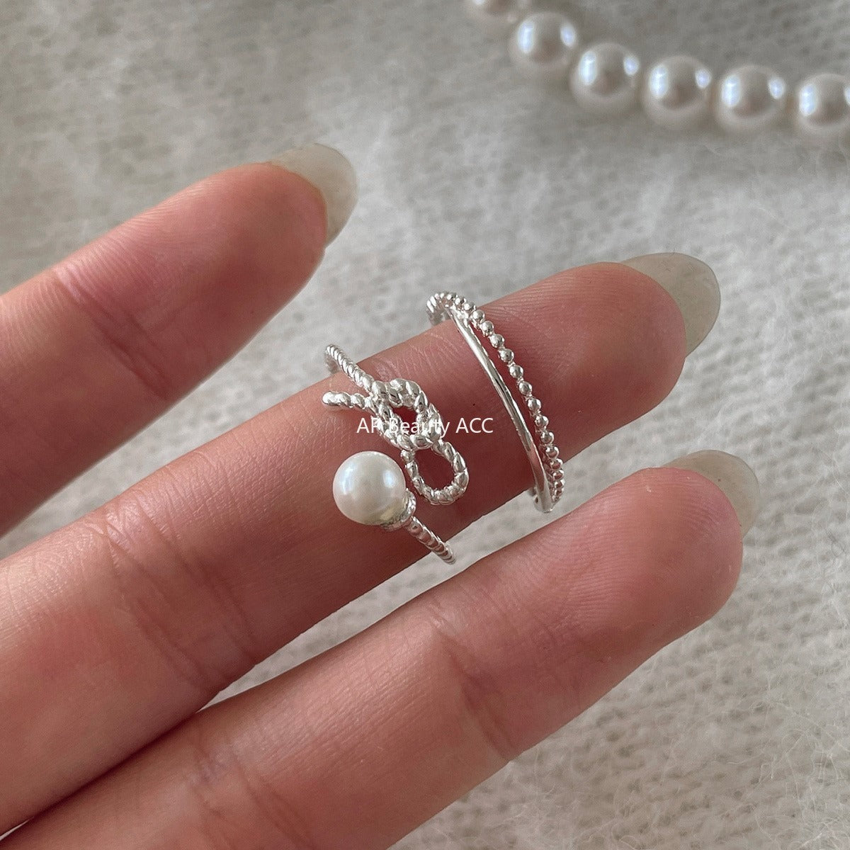 C廠-甜美珍珠戒指女極簡冷淡風氣質優雅925純銀交叉開口指環百搭指戒「JZ-0702」25.11-1