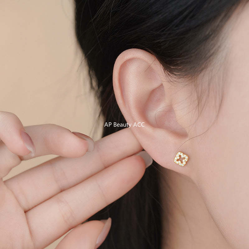 D廠-S999足銀四葉草耳環輕奢法式復古新氣質小眾個性溫柔耳飾「YC7533E」25.11-3