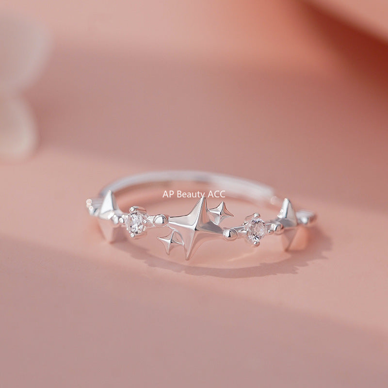D廠-S999足銀四芒星鋯石戒指夢幻簡約小眾ins風溫柔高級設計手飾「YC3405R_1」25.11-2