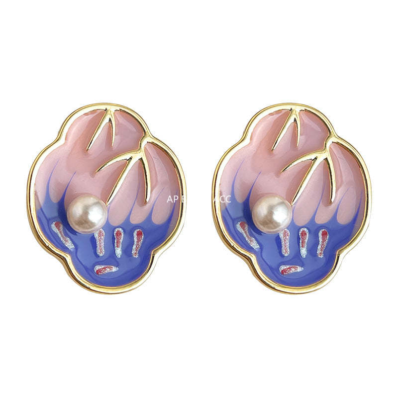 A廠-新中式琺瑯滴釉手工彩繪s925銀針新款時尚高級感耳釘「7162」25.12-1