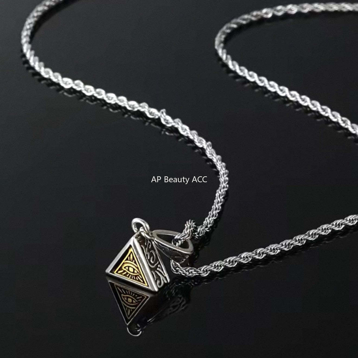 G廠-復古荷魯斯之眼項鍊男個性冷淡風三角形鎖骨鏈時尚嘻哈風鑲鑽吊墜「X1243」25.11-4