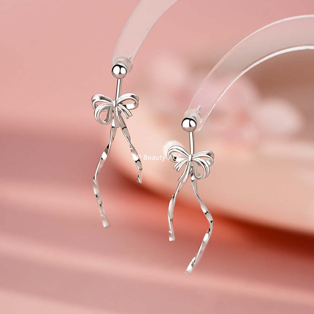 D廠-純銀S925飄帶蝴蝶結耳環芭蕾風甜美高級感氣質個性公主耳飾「YC9844E」25.12-3