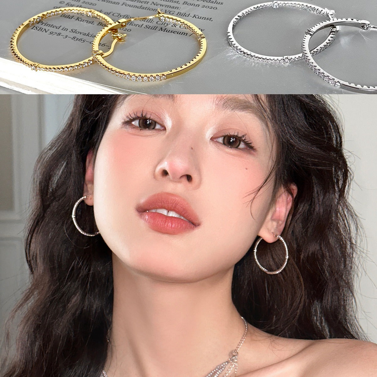 C廠-925銀針歐美大耳圈女簡約時尚百搭鋯石耳環ins小眾高級感網紅耳飾「EH-4102」25.10-1
