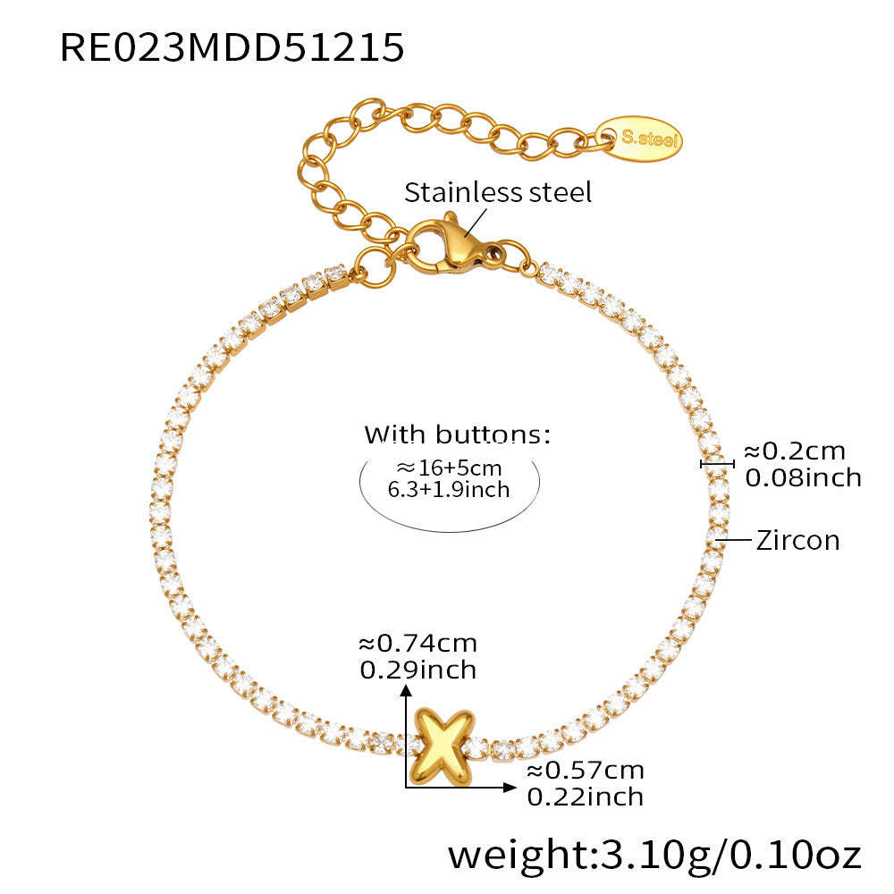 B廠-爆閃爪鑲鋯石26字母手鍊 不鏽鋼鍍18k真金時尚精緻氣質珠寶首飾女「RE023」25.12-3