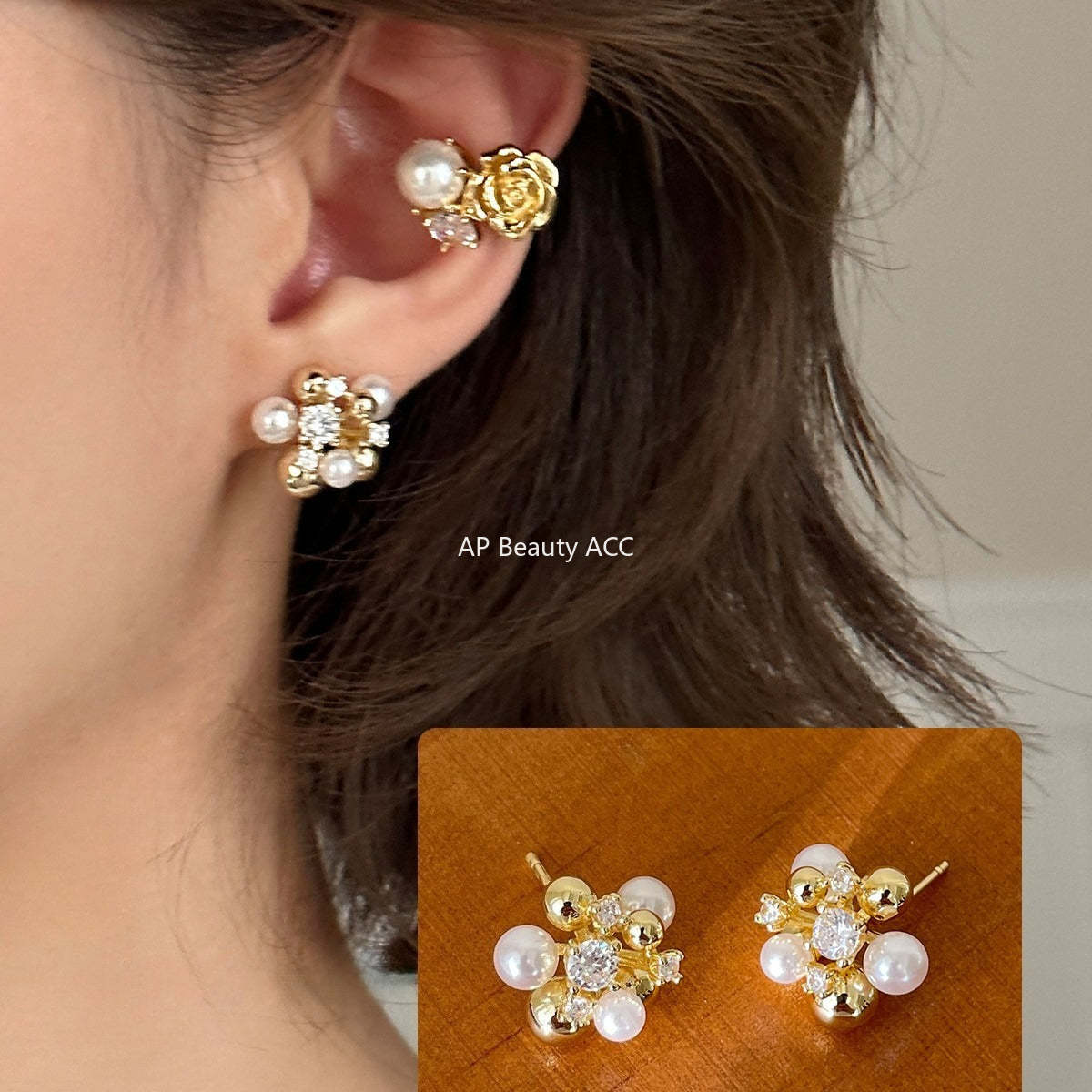 C廠-小眾設計感鋯石耳釘女百搭高級復古氣質珍珠耳環優雅獨特秋冬耳飾「EH-4311」25.11-4