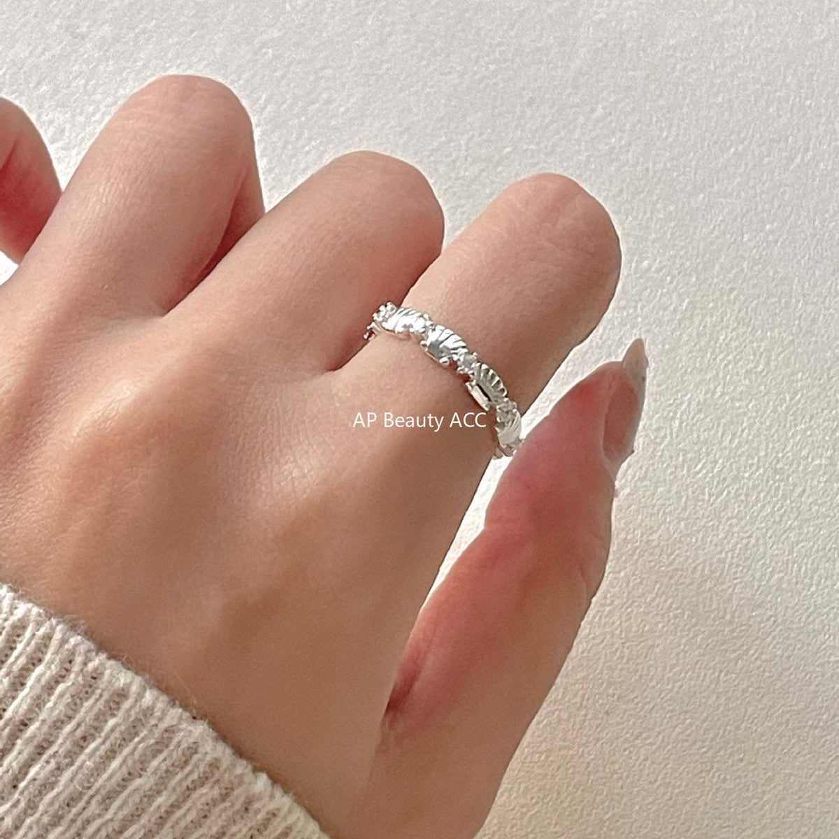 F廠-韓版小紅書ins簡約S925純銀鋯石貝殼戒指設計感個性戒指「J2145」25.11-3