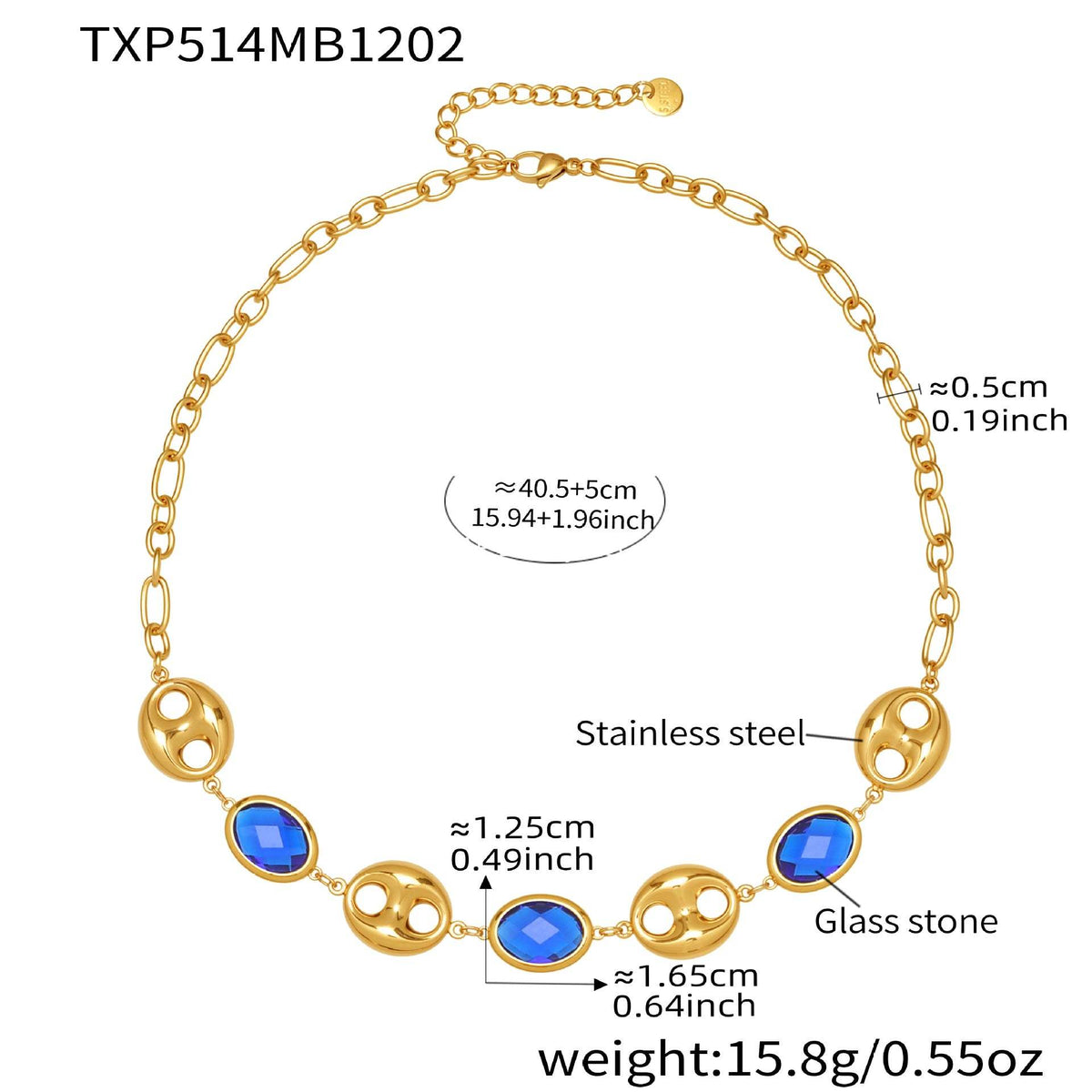 B廠-不鏽鋼空心豬鼻子包邊玻璃石手鍊項鍊套裝鍍18k真金跨境珠寶首飾「TXP514」25.12-2