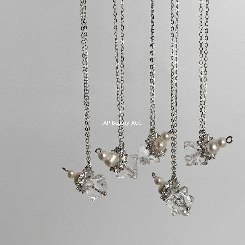 C廠-韓國ins風小眾設計 守護星 天然白水晶天然淡水珍珠S925純銀項鍊「1497」25.11-3