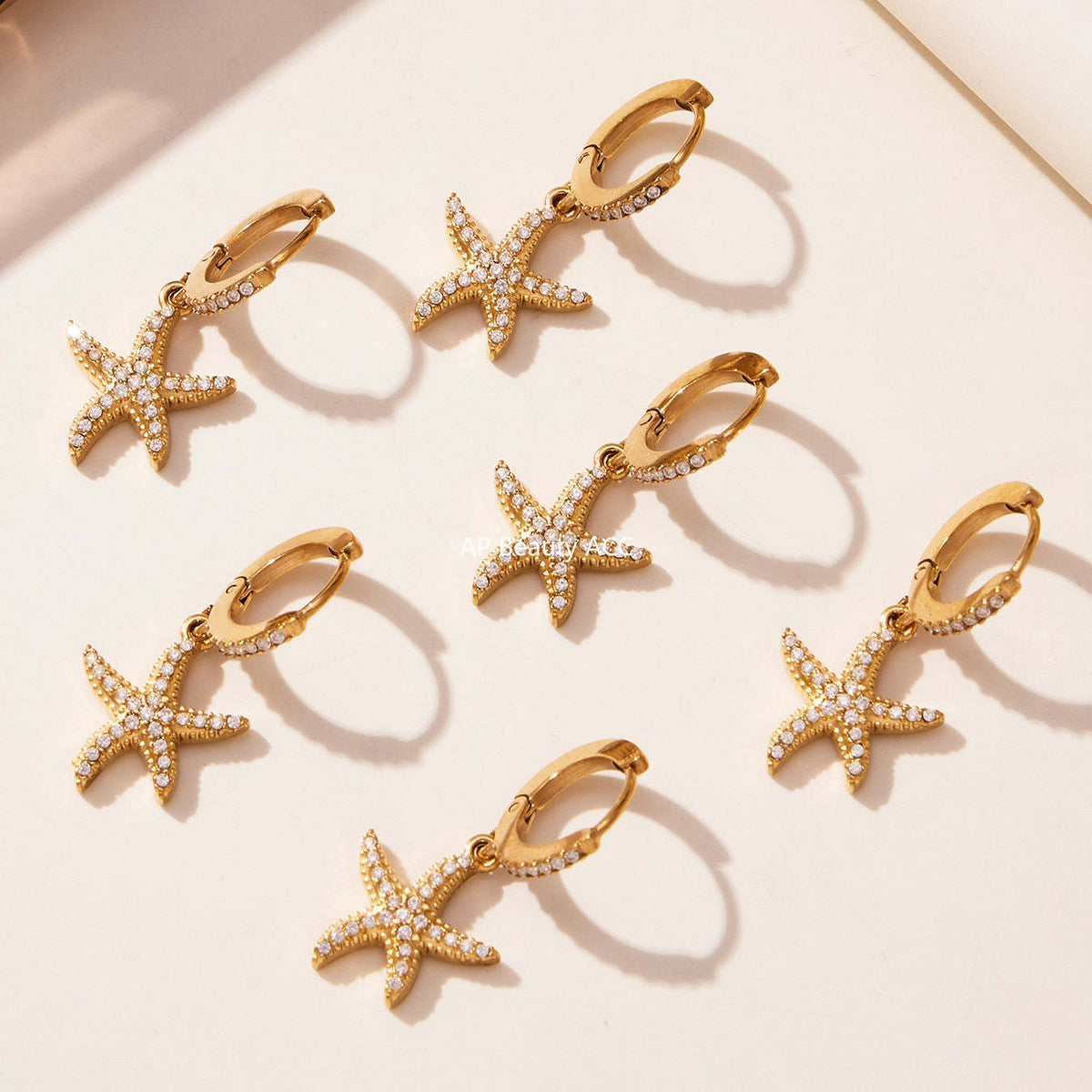 B廠-跨境新款不鏽鋼鋯石海星吊墜耳環項鍊手鍊套裝簡約鑲鑽配飾「TXP478」25.11-4