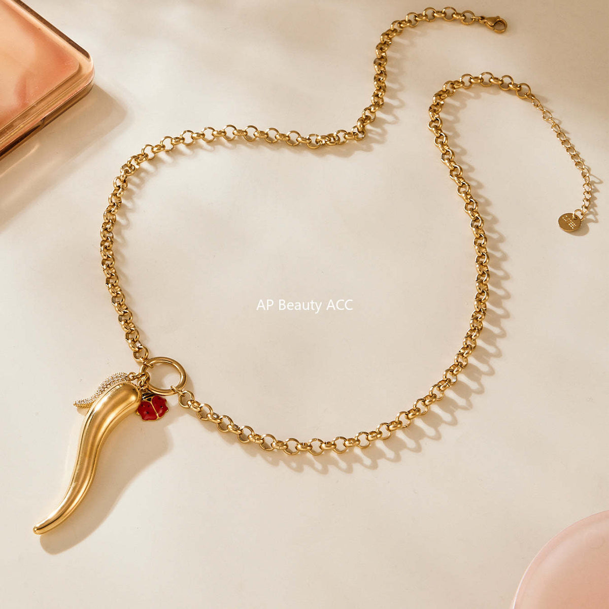 B廠-不鏽鋼大小辣椒鋯石項鍊 鍍18k金ins歐美百搭個性鎖骨鏈「P1094」25.11-3