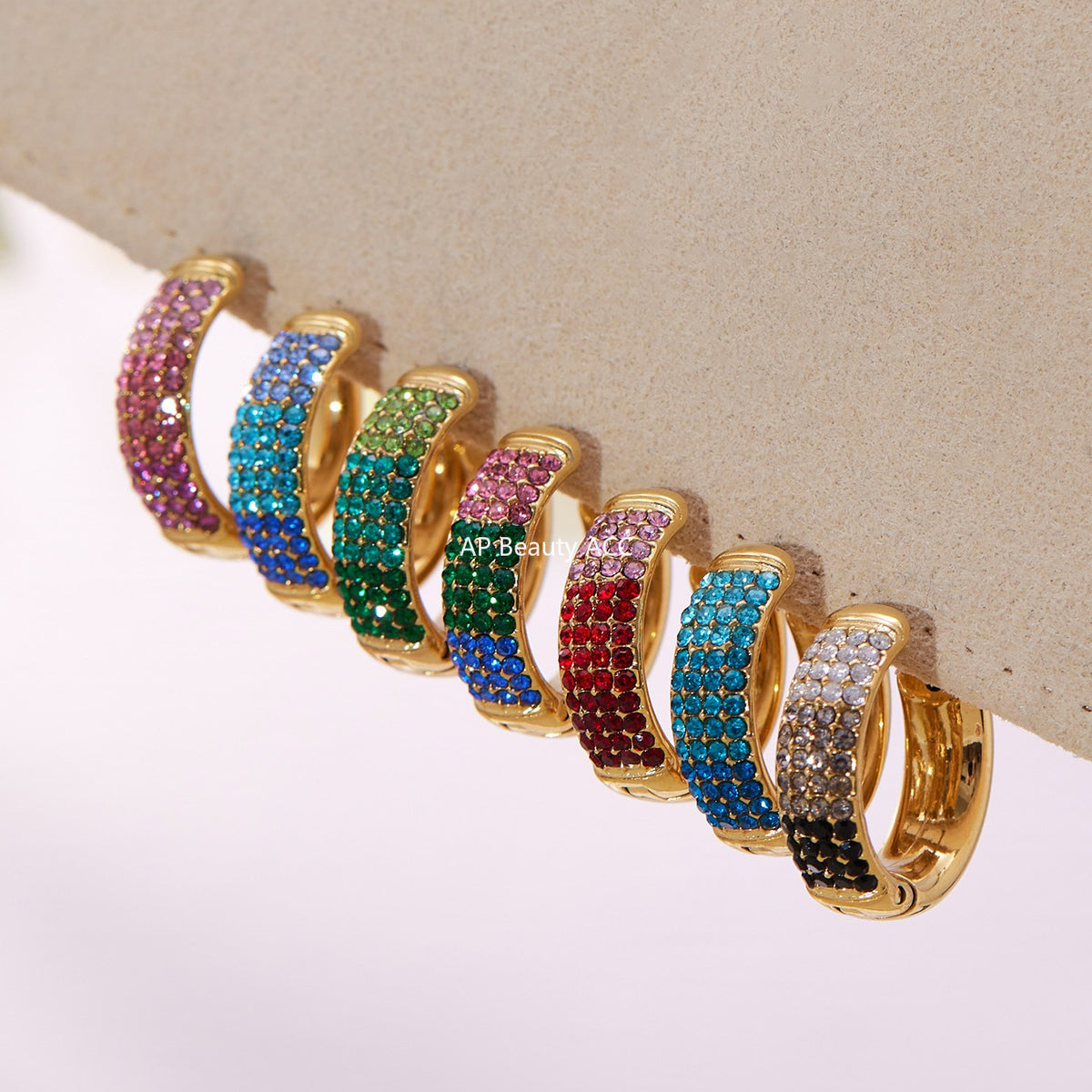 B廠-彩色鋯石拼色圓圈耳環大中小尺寸耳扣不鏽鋼鍍18k真金飾品「F931」25.11-2