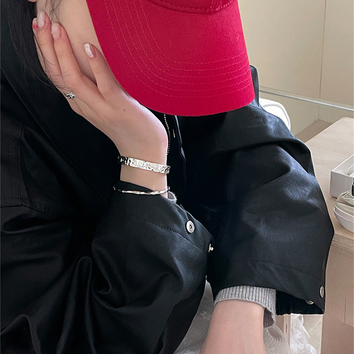 C廠-不規則錫紙幾何菱形手鐲女輕奢高級感潮流時尚ins風百搭開口手飾「SL-456」25.07-1