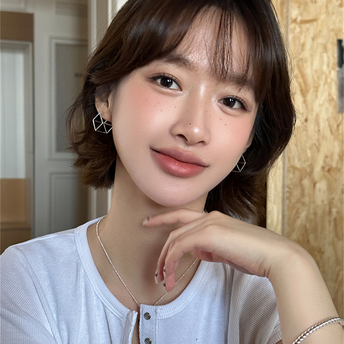 C廠-新款幾何鏤空方塊耳釘女簡約氣質時尚銀針耳環女高級感冷淡風耳飾「EH-3966」25.08-5