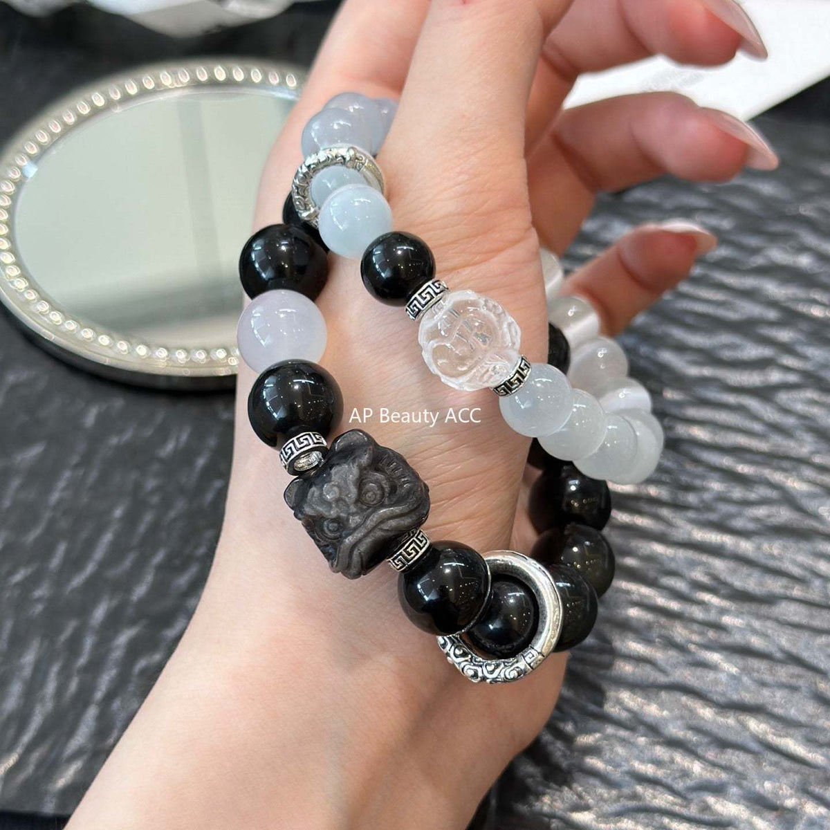 AS廠-情侶款天然黑曜石手鍊輕奢小眾設計貓眼石手串情人節七夕禮物「l2840」25.10-4