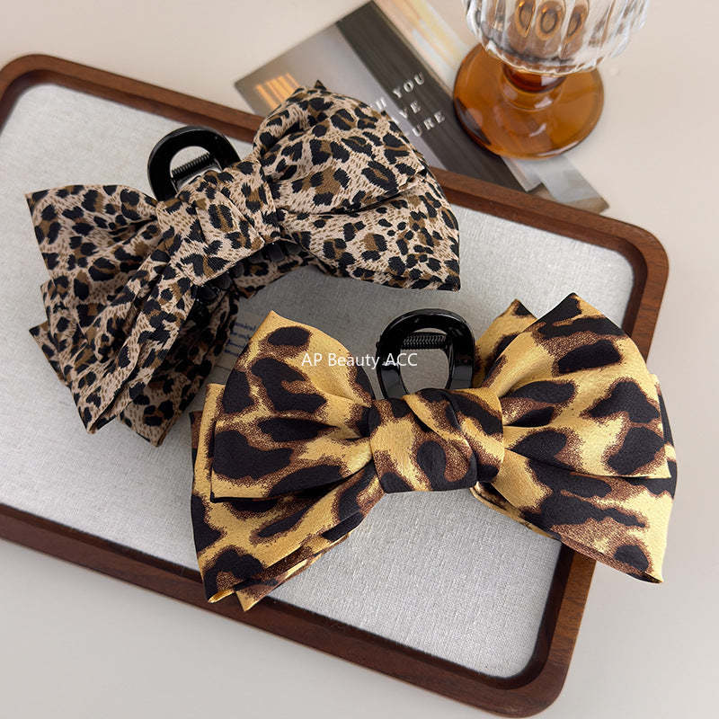 E廠-豹紋蝴蝶結抓夾女2025新款高級感盤髮夾後腦勺鯊魚夾秋冬氣質頭飾「27689」25.11-3