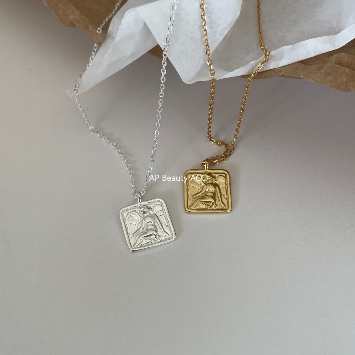 F廠-歐美韓國韓版S925純銀項鍊復古 天使之翼方牌項鍊吊墜「B776」25.11-2