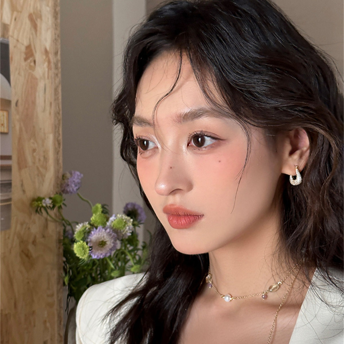 C廠-歐美時尚爆閃鋯石香包耳環女輕奢高級感獨特銀針耳圈百搭度假耳飾「EH-4072」25.09-4