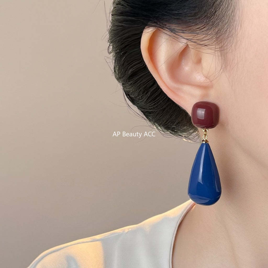 A廠-克萊茵藍時尚高級感秋冬港風 爆款水滴長款新款耳飾工廠耳環飾品女「7030」25.11-3