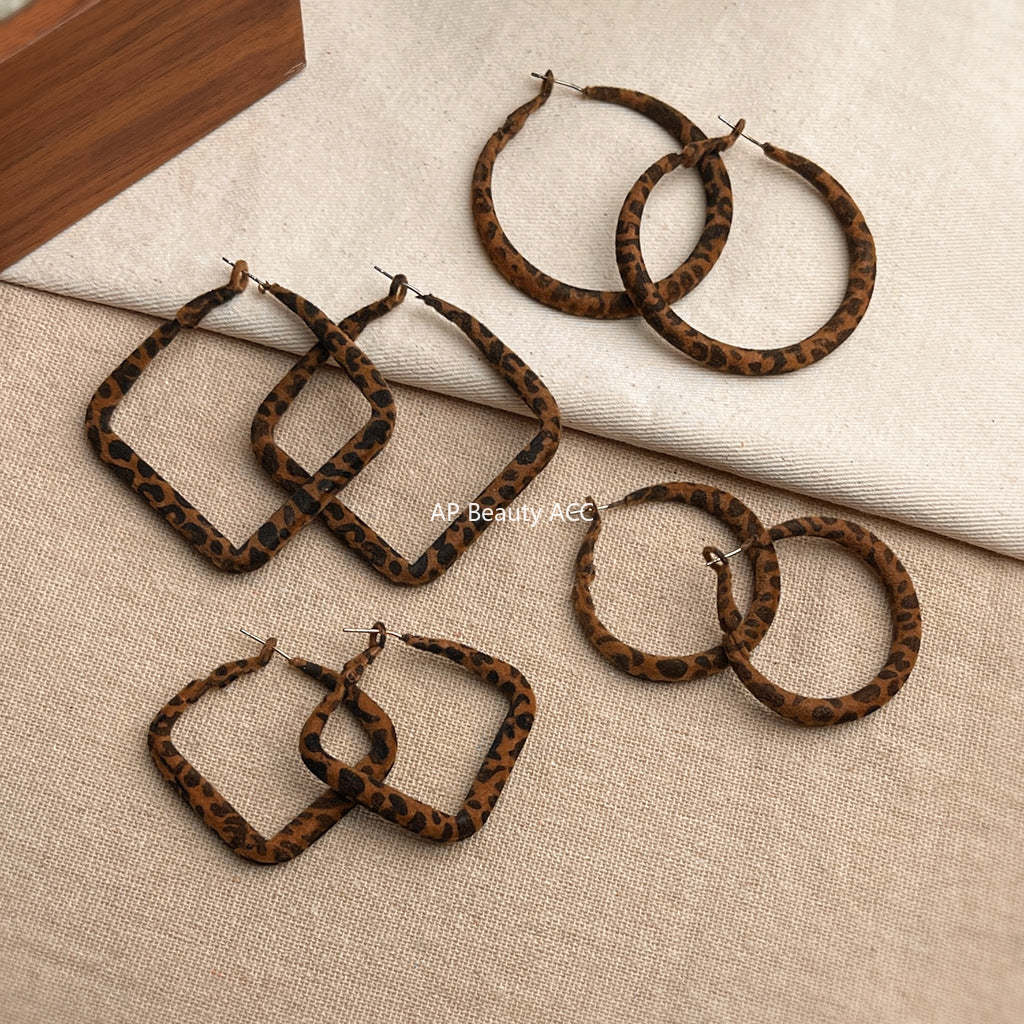 A廠-秋冬熱賣豹紋植絨誇張時尚歐美風幾何耳飾工廠 925銀針爆款耳環「6997-7000」25.10-5