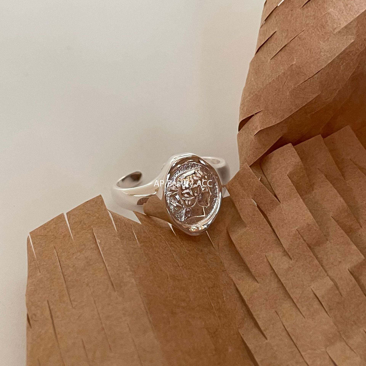 F廠-韓版飾品925純銀戒指網紅INS不規則歐洲人像戒指指環首飾時尚「J1134」25.10-4