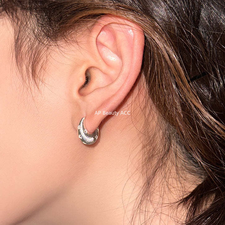 C廠-韓版竪紋八芒星鋯石耳環女小眾設計感輕奢個性甜酷耳圈高級感耳飾「EH-4097」25.12-1