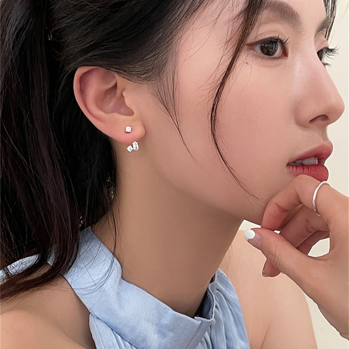 C廠-後掛式鋯石銀針耳釘女小眾設計感氣質冷淡風耳環時尚百搭輕奢耳飾「EH-3977」25.09-3