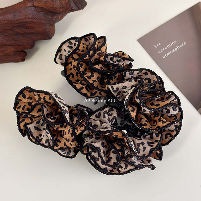 E廠-復古裙擺立體豹紋花朵香蕉夾髮卡增高馬尾竪夾髮爪盤髮橫夾髮飾品「27718」25.11-4