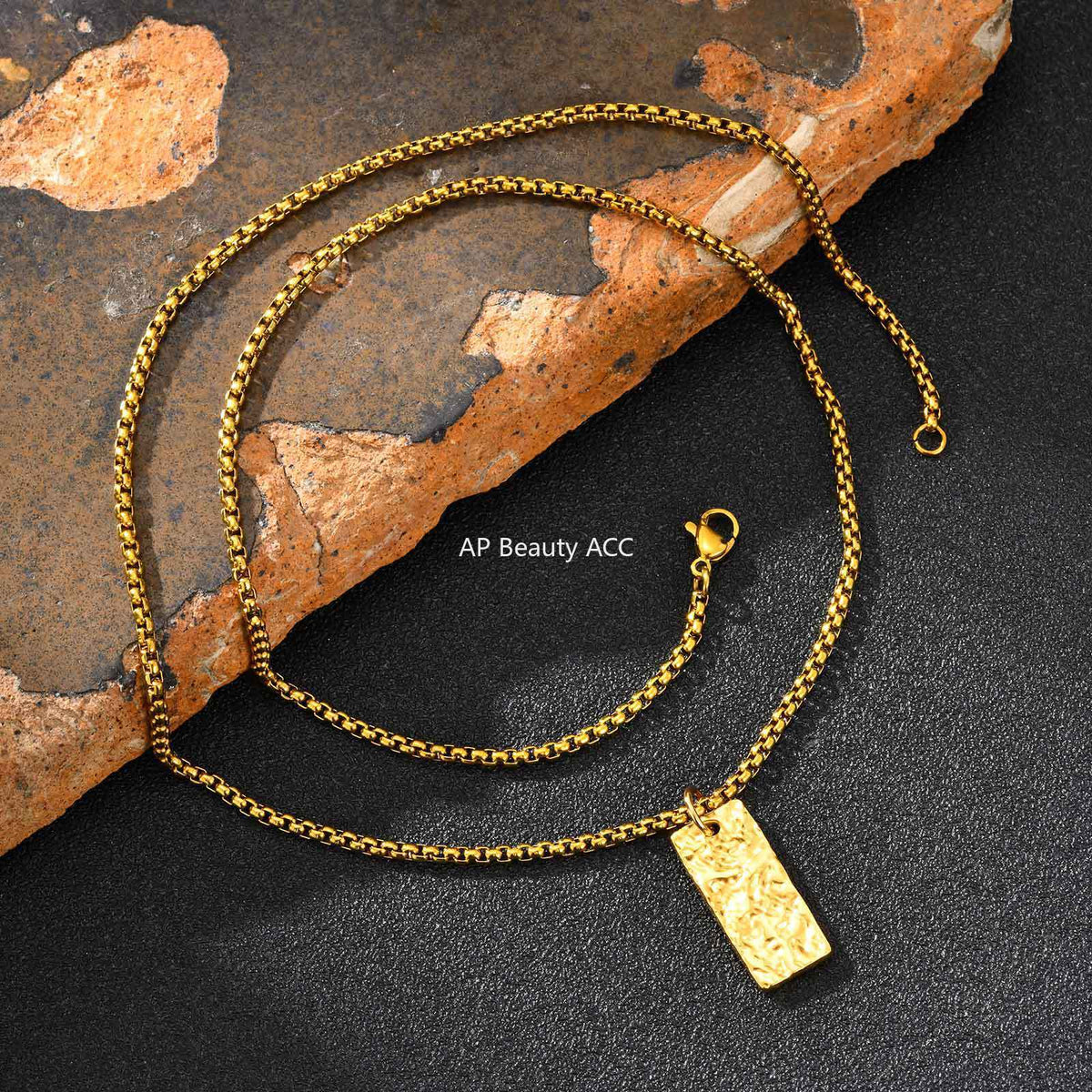 G廠-不鏽鋼潮流新款長方形正反褶皺紋理感設計幾何吊墜黑色「PN-2194」25.11-1