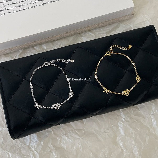 C廠-韓版愛心鹼水結手鍊女甜美小清新蝴蝶結純銀手飾小眾精緻設計飾品「SL-490」25.11-1