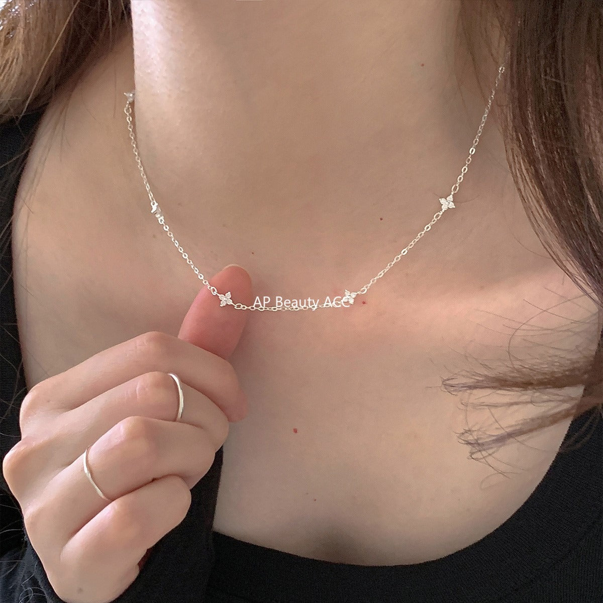 C廠-幸運四葉草滿天星純銀項鍊女小清新細款高級感個性百搭鎖骨頸鏈「XL-1228」25.11-1