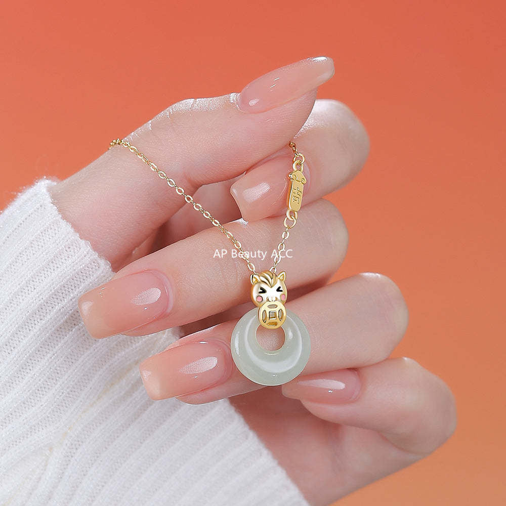 D廠-原創純銀S999小馬平安扣項鍊輕奢小眾獨特設計感本命年鎖骨鏈「YC3535N_1」25.12-2