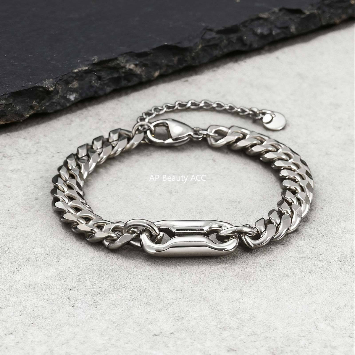 G廠-不鏽鋼小眾ins潮酷單身簡約男女 個性8字金屬古巴手鍊鋼色「BR-2632」25.12-1