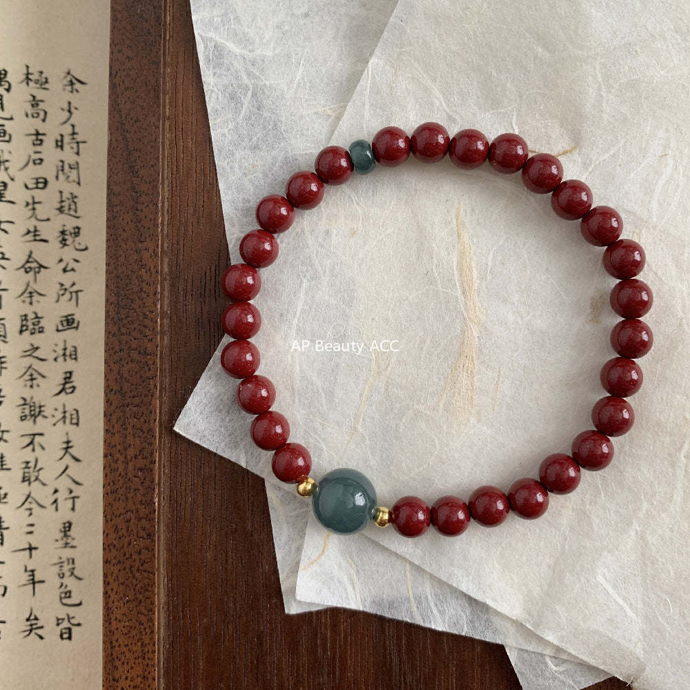 C廠-宮廷風國風 s925銀天然高含量天然朱砂手鍊天然翡翠手串小眾文玩「1636」25.12-3