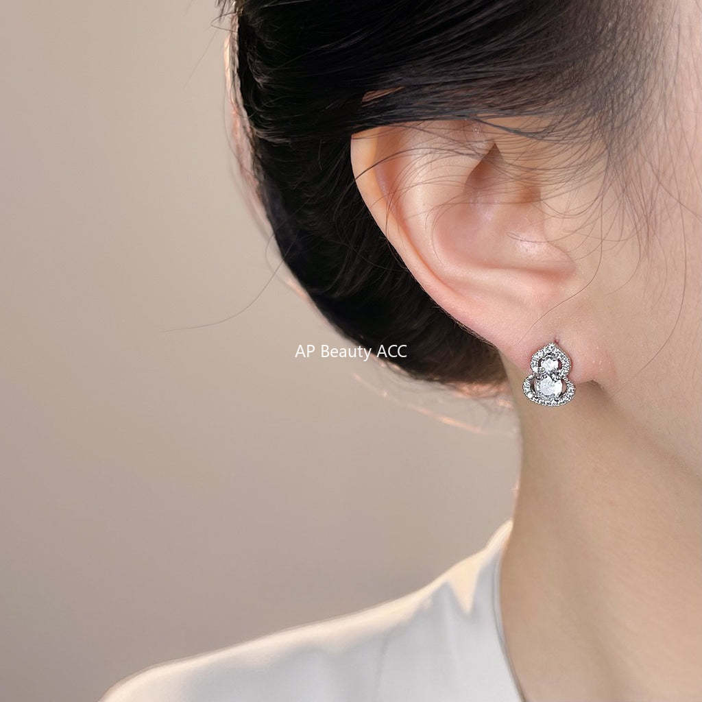A廠-小眾設計微鑲鋯石葫蘆 925銀針耳環氣質簡約時尚通勤個性百搭耳飾「7199」25.12-1