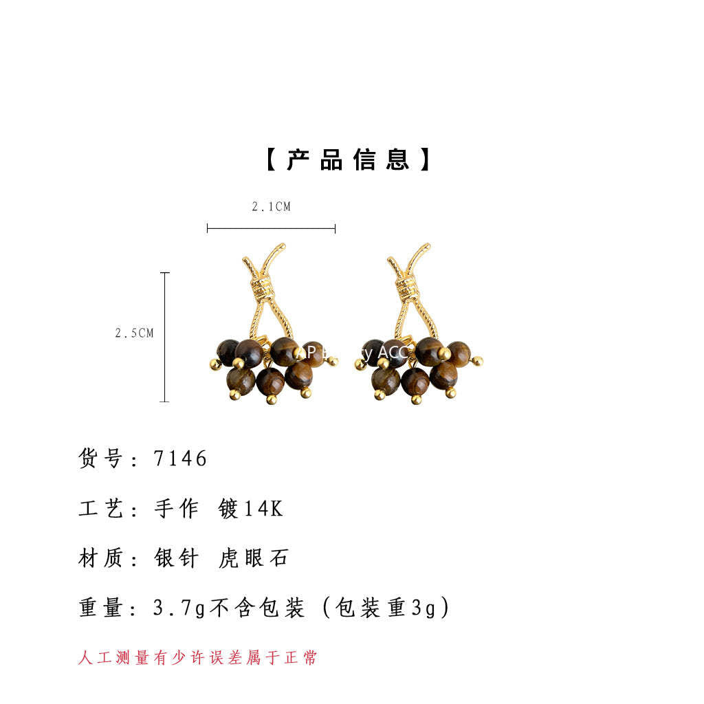 A廠-美拉德風文藝復古天然石虎眼石繩結個性小眾創意日韓耳飾耳環「7146」25.11-4