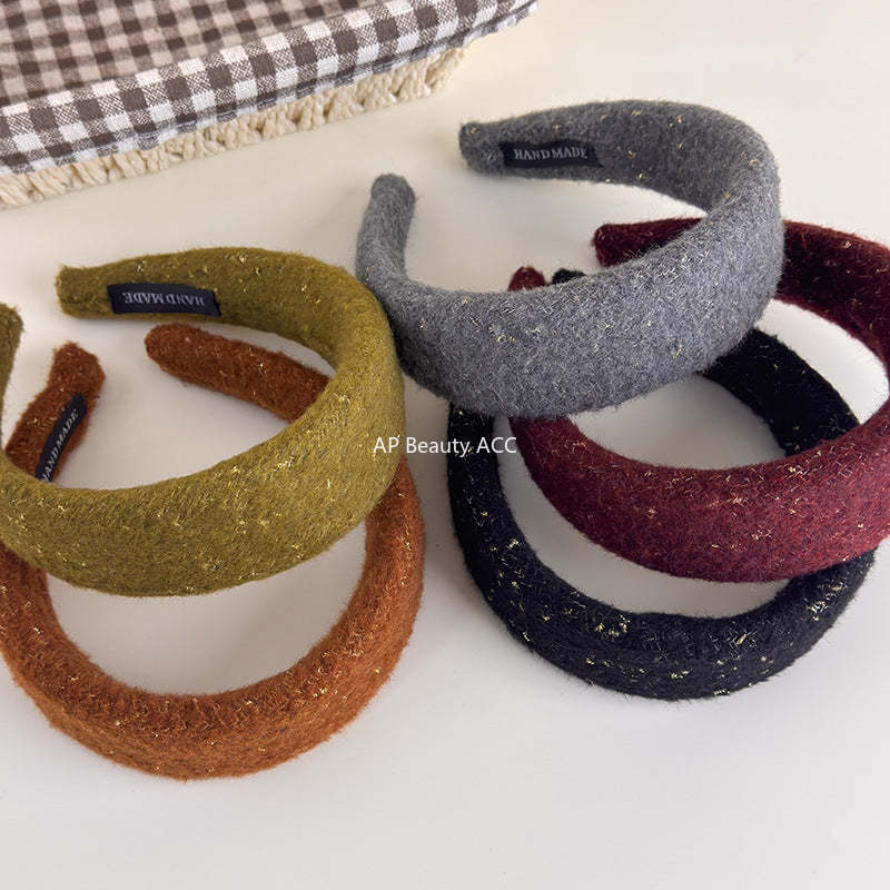 E廠-韓系小香風毛呢針織金絲寬邊髮箍女高級感洗臉頭箍氣質百搭壓髮卡「27725」25.11-4