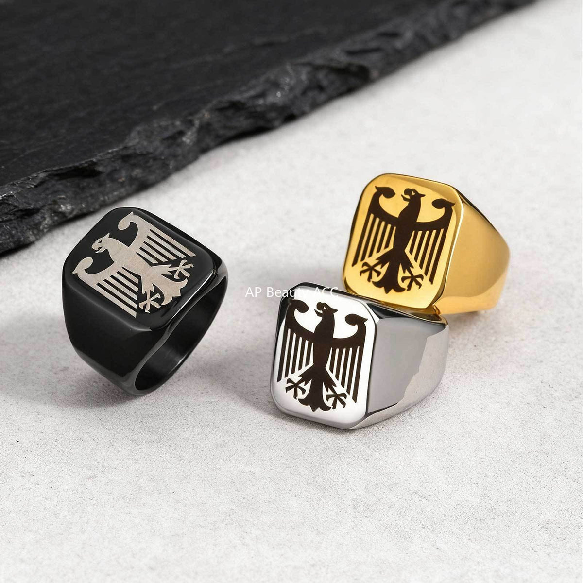 G廠-不鏽鋼鐳射鷹標男士復古符文戒指「RC-294」25.12-2