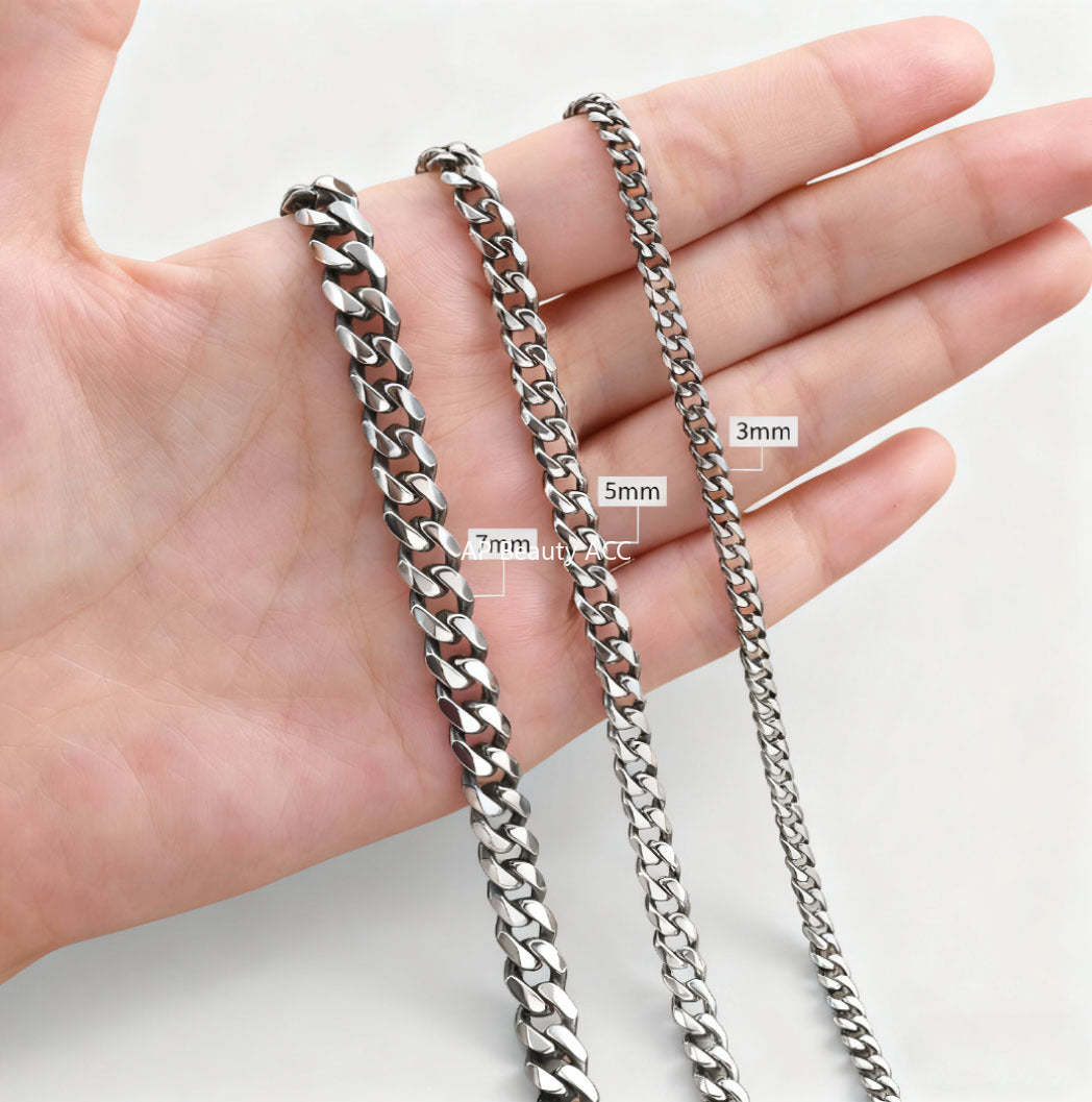 G廠-不鏽鋼街頭鬆弛感六面磨鏈項鍊時尚達人日常疊戴復古灰色「NC-529」25.10-5