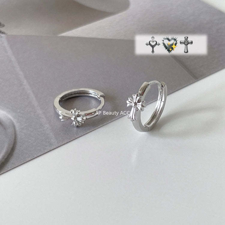 C廠-復古潮流十字架耳環女酷颯時尚嘻哈風銀針耳扣高級感個性設計耳飾「EH-4288」25.11-4
