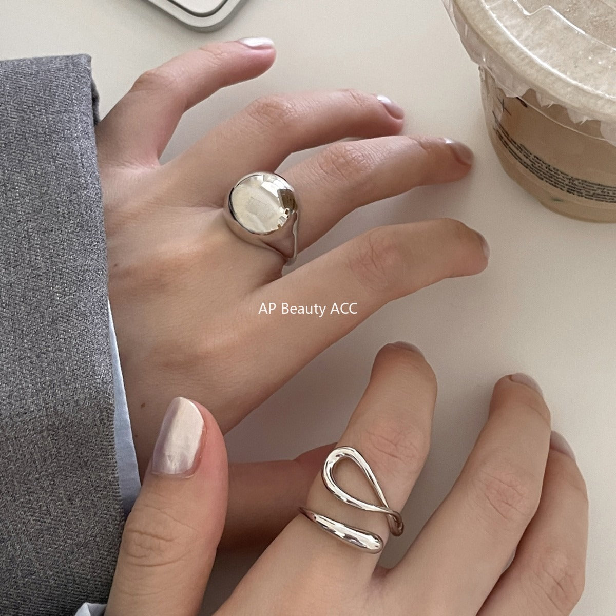 C廠-法式風格光面戒指女ins冷淡風時尚高級感誇張食指戒小眾設計指環「JZ-0721」25.11-1