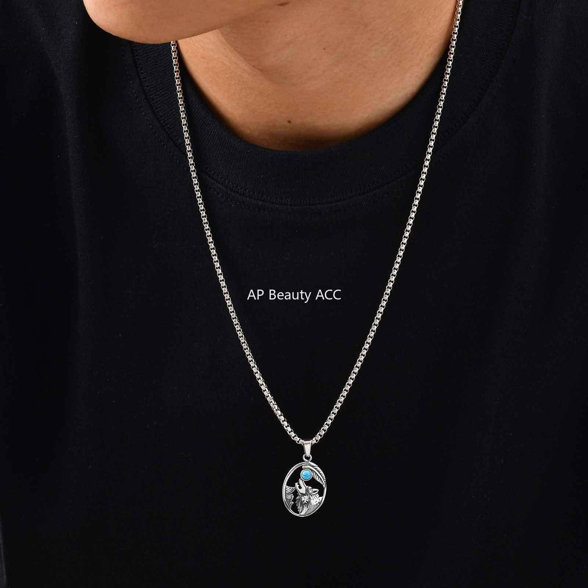 G廠-不鏽鋼狼頭綠松石吊墜歐美狼頭復古個性嘻哈吊墜時尚項鍊「PN-2231」25.11-1