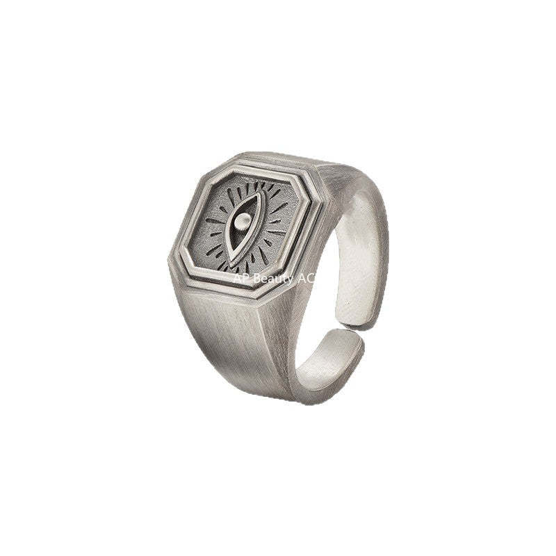 G廠-復古惡魔之眼戒指男潮個性冷淡風仿泰銀拉絲食指戒時尚創意感指環「J2688」25.11-4