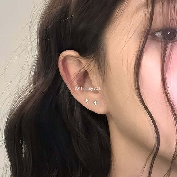 C廠-S99純銀十字架耳釘女韓版小眾高級感養耳耳骨釘極簡日常百搭耳飾「EH-4269」25.11-3