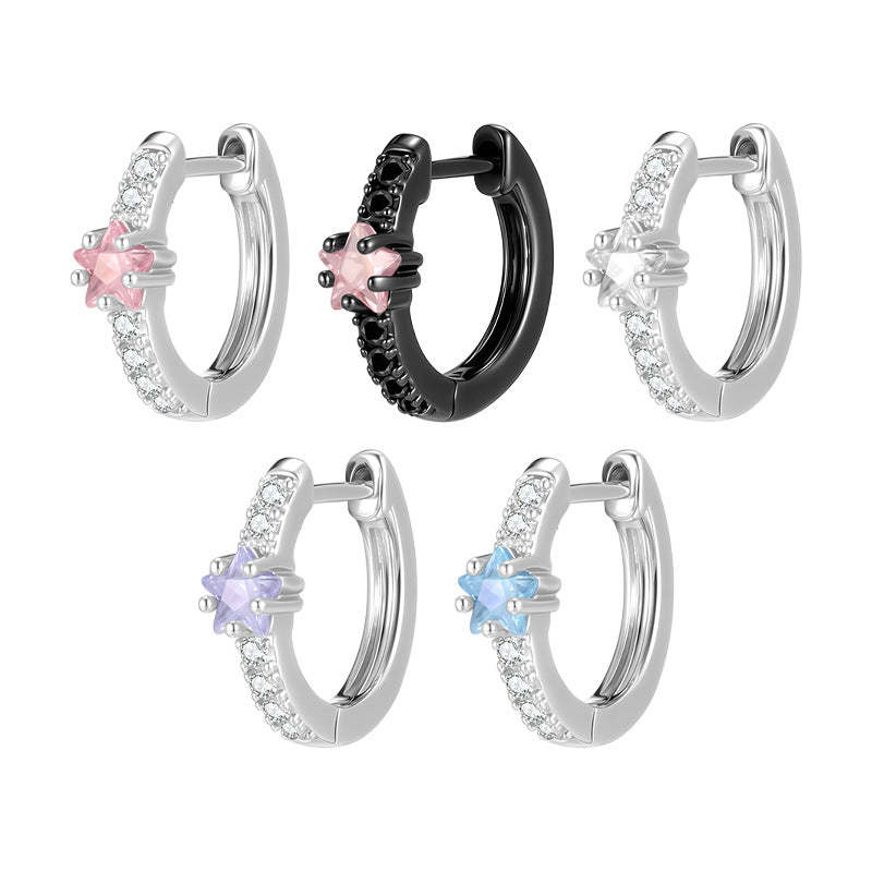 C廠-閃耀星星鋯石耳環女精緻百搭圈圈甜美鈦鋼耳圈設計感小眾甜酷簡約「EH-4333」25.12-1