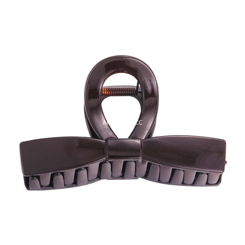 E廠-巧克力棕色蝴蝶結抓夾女2025新款高級感後腦勺髮夾盤髮鯊魚夾髮飾「27614」25.10-5